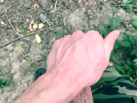 Young cute boy stroking his perfect dick outdoor  / big dick