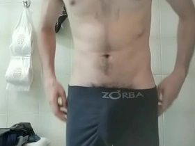 Huge dick guy got caught in bathroom by hidden camera