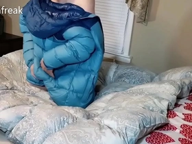 Humping north face down jacket and covers it with cum.