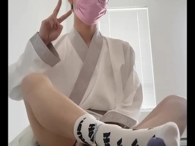 Asian hanfu sissy femboy twink white socks anal and huge cumshot